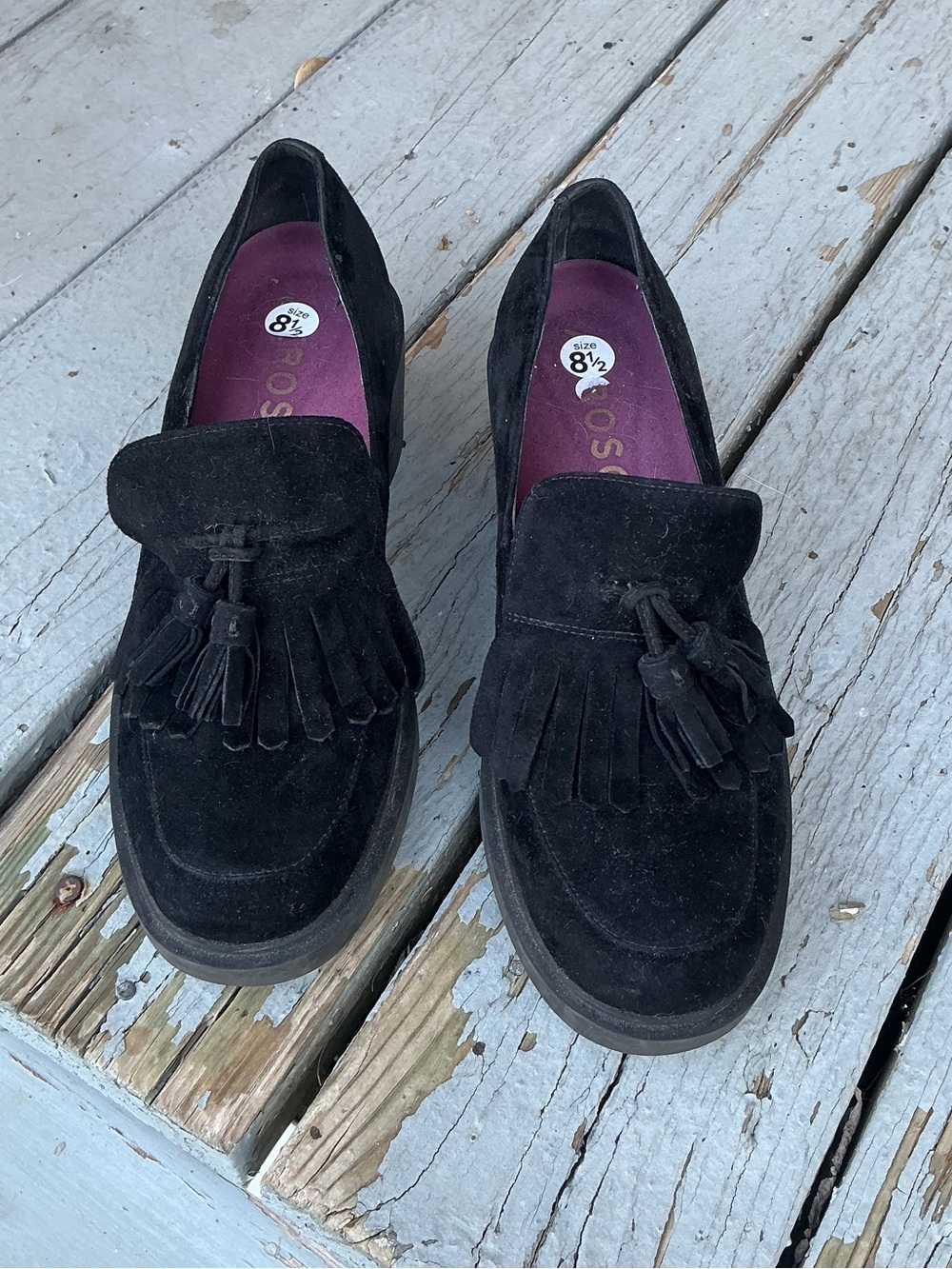 AEROSOLES Black Suede Tassel Kiltie Loafers